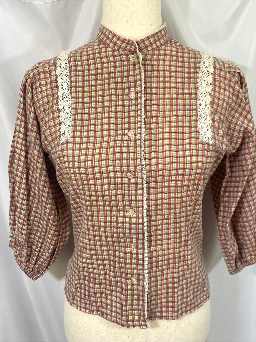 Vintage 70’s You Babes Plaid Victorian Inspired Blouse Small Medium